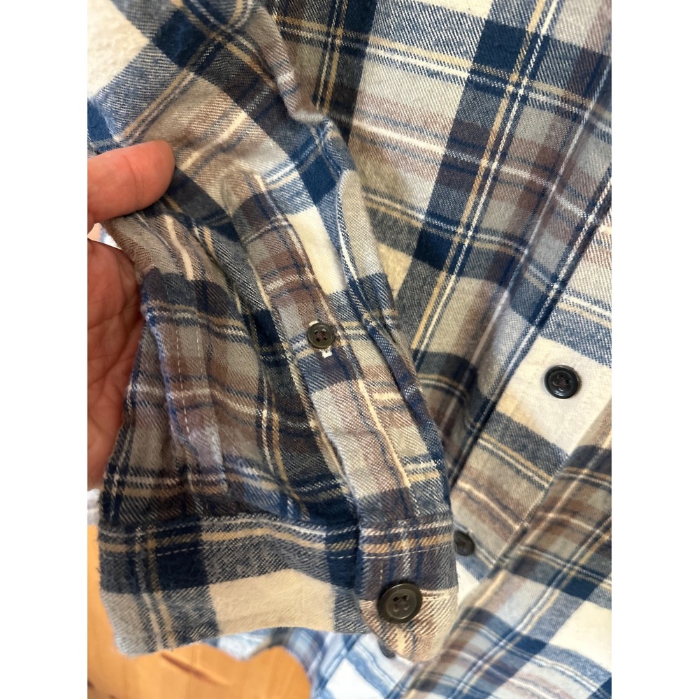 LL Bean Relaxed Fit Flannel Shirt Womens XS Blue Cream Brown Plaid 508276 - Picture 4 of 8